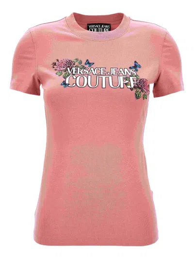 Versace Jeans Couture Floral-embellished T-shirt In Pink