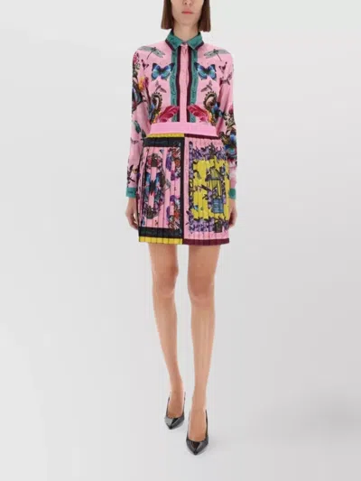 Versace Jeans Couture Floral Graphic Long Sleeve Collared Top In Pink