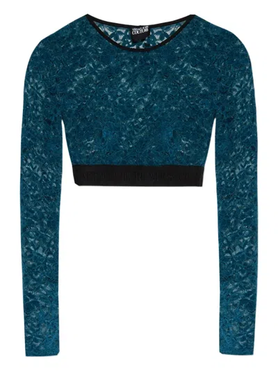 Versace Jeans Couture Floral-lace Cropped Top In Blue