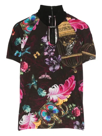 Versace Jeans Couture High-neck Top With Floral Print And Logo In Multi