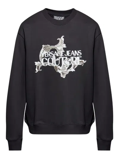 Versace Jeans Couture Floral-print Logo-print Sweatshirt In Black