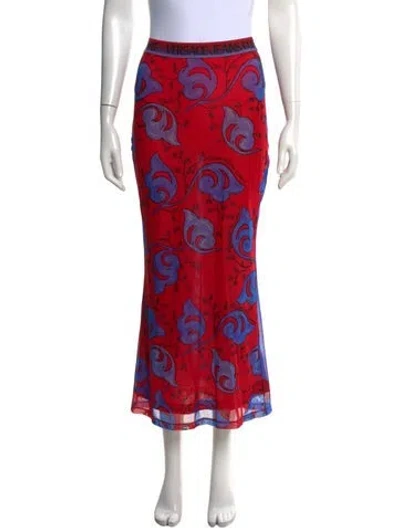 Pre-owned Versace Jeans Couture Floral Print Long Skirt In Red