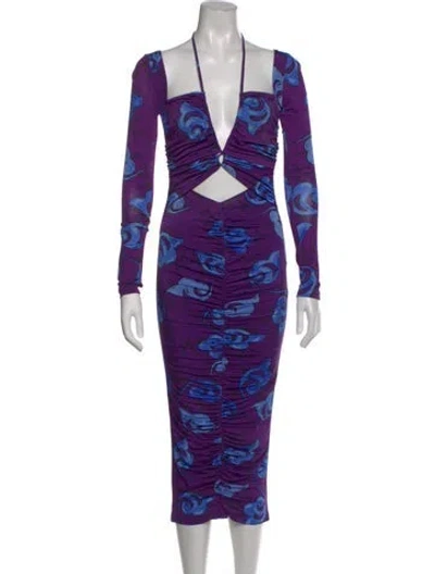 Pre-owned Versace Jeans Couture Floral Print Midi Length Dress In Purple