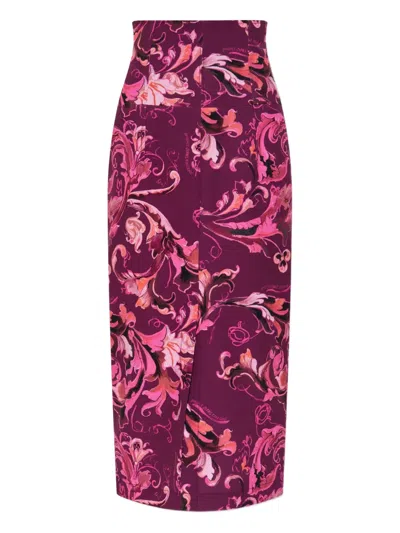 Versace Jeans Couture Floral-print Midi Skirt In Burgundy