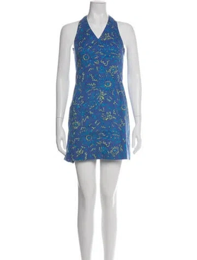 Pre-owned Versace Jeans Couture Floral Print Mini Dress In Blue