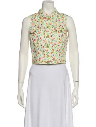 Pre-owned Versace Jeans Couture Floral Print Mock Neck Crop Top In White