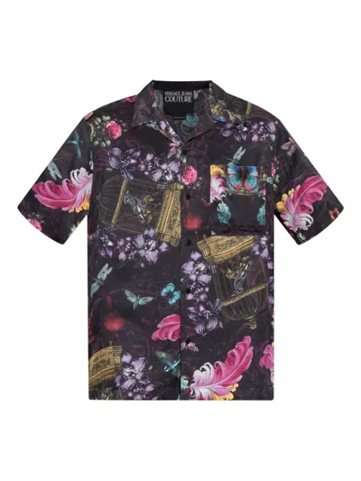 Versace Jeans Couture Floral-print Short-sleeves Shirt In Black