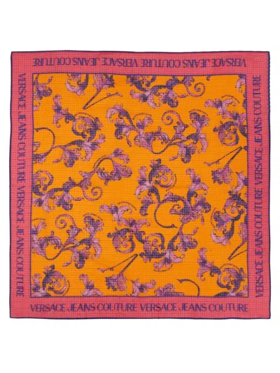 Versace Jeans Couture Floral Print Silk Scarf In Burgundy