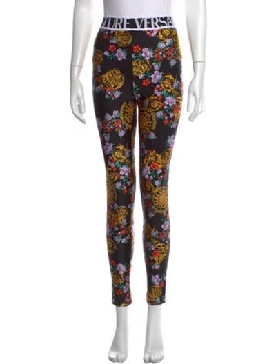 Pre-owned Versace Jeans Couture Floral Print Skinny Leg Pants In Black