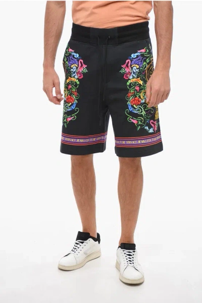 Versace Jeans Couture Floral Printed Garden Cotton Shorts In Multi