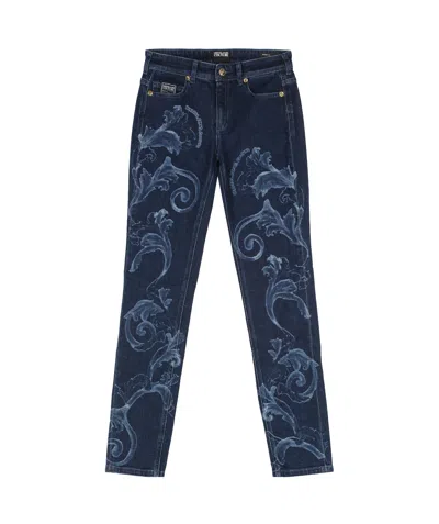 Versace Jeans Couture Floral Printed Skinny Jeans In Blue