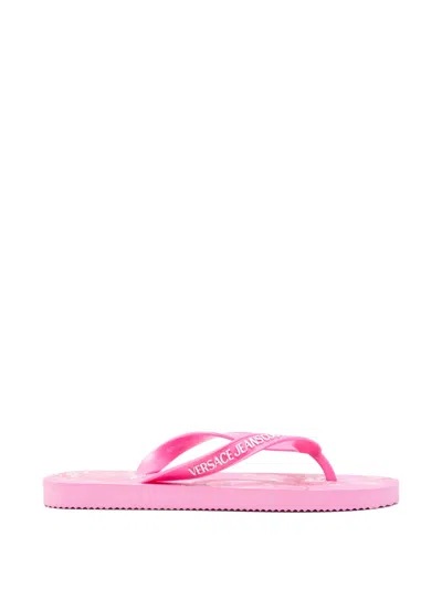 Versace Jeans Couture Floral-print Flip-slops In Pink