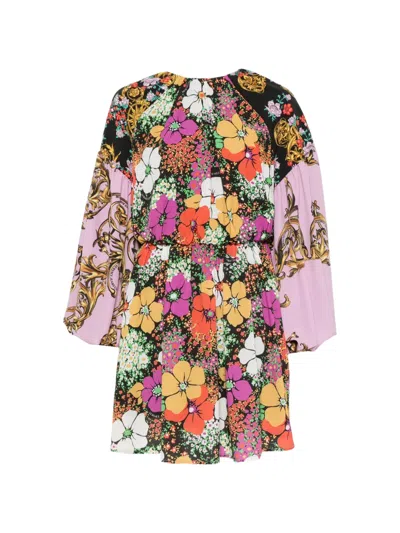 Versace Jeans Couture Floral-print Mini Dress In Black