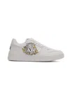 Versace Jeans Couture White Leather And Fabric Sneakers In Bianco