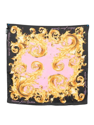 Versace Jeans Couture Foulard In Silk With Gold And Black Print In Purple