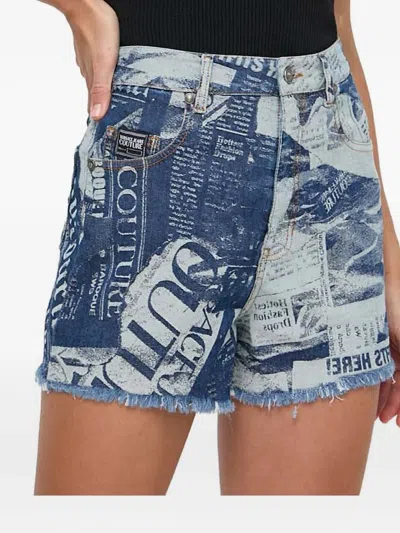 Versace Jeans Couture Frayed Print Shorts In Blue