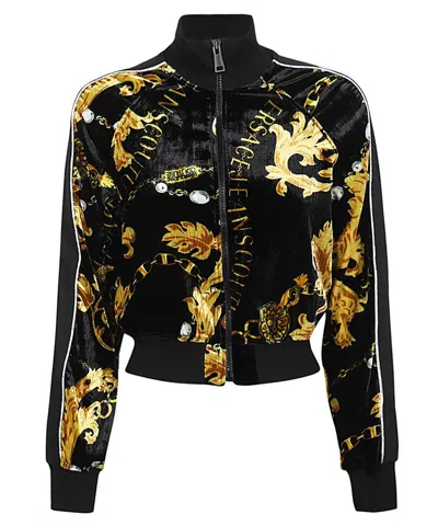 Versace Jeans Couture Baroque-print Velvet Jacket In Black