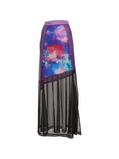 Pre-owned Versace Jeans Couture Galaxy-print Sheer Maxi Skirt In Black