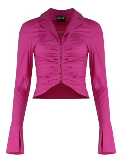 Versace Jeans Couture Cropped Length Stretch Cotton Shirt In Pink