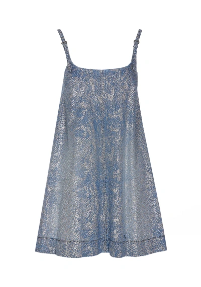 Versace Jeans Couture Glitter Animalier Mini Dress In Blue