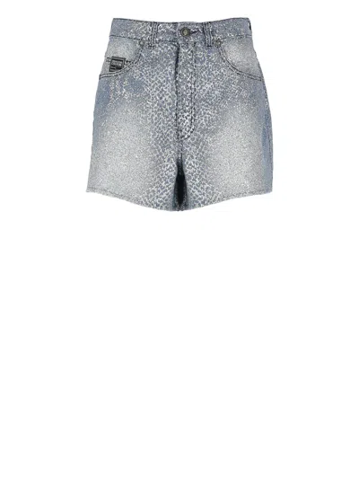 Versace Jeans Couture Glitter Animalier Shorts In Blue