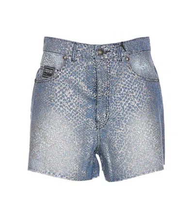 Versace Jeans Couture Glitter Animalier Shorts In Blue