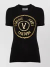 Versace Jeans Couture Glitter Cotton Blend Jersey Stretch Top In Black