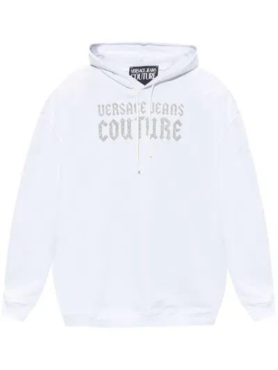 Versace Jeans Couture Glittered-logo Hoodie In White