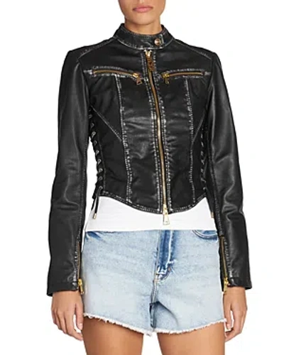 Versace Jeans Couture Goat Rub Off Leather Jacket In Black