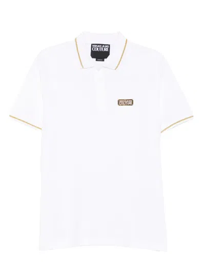 Versace Jeans Couture Gold-trimmed Logo-detail Polo Shirt In White