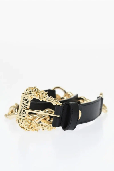 Versace Jeans Couture Golden Effect Chain Mousse Belt With Leather D In Black