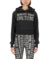 Versace Jeans Couture Cropped Black Sweatshirt With Hood And Logo Detail In Black