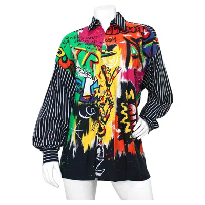 Pre-owned Versace Jeans Couture Graffiti Print Cotton Button-up Shirt Circa 1990s In Black