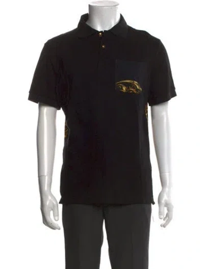 Pre-owned Versace Jeans Couture Graphic Print Collar Polo Shirt In Black