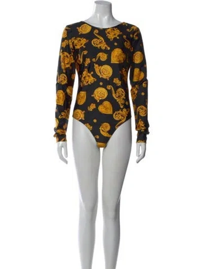 Pre-owned Versace Jeans Couture Graphic Print Crew Neck Bodysuit In Black