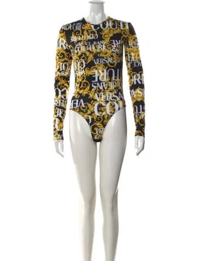 Pre-owned Versace Jeans Couture Graphic Print Crew Neck Bodysuit In Black