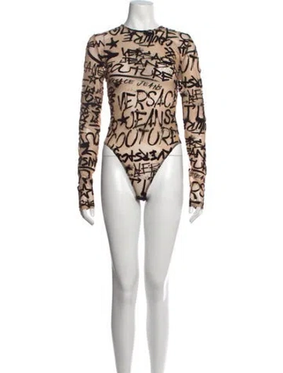 Pre-owned Versace Jeans Couture Graphic Print Crew Neck Bodysuit In Black