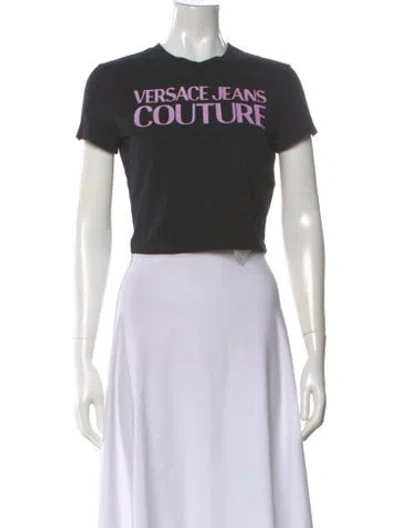 Pre-owned Versace Jeans Couture Graphic Print Crew Neck Crop Top In Gray
