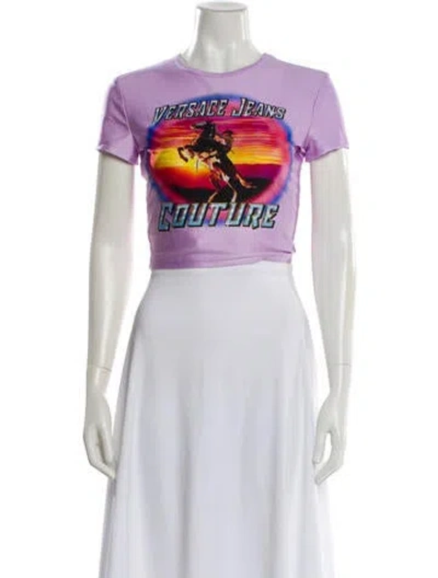 Pre-owned Versace Jeans Couture Graphic Print Crew Neck Crop Top In Purple