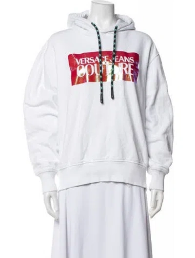 Pre-owned Versace Jeans Couture Graphic Print Crew Neck Hoodie In White