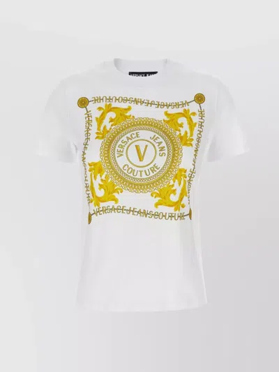 Versace Jeans Couture Graphic Print Crew Neck Short Sleeve Top In White