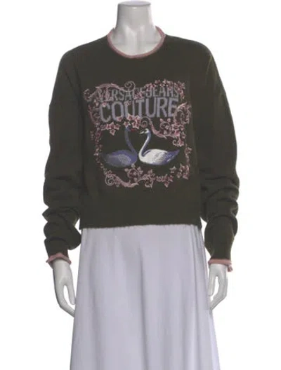 Pre-owned Versace Jeans Couture Graphic Print Crew Neck Sweater In Green