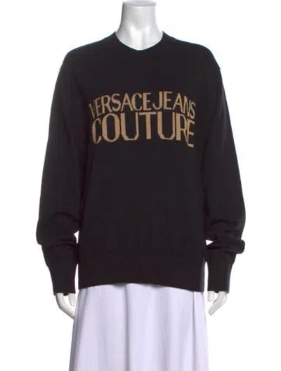 Pre-owned Versace Jeans Couture Graphic Print Crew Neck Sweater W/ Tags In Black