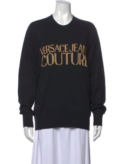 Pre-owned Versace Jeans Couture Graphic Print Crew Neck Sweater W/ Tags In Black
