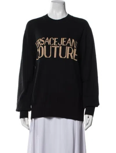 Pre-owned Versace Jeans Couture Graphic Print Crew Neck Sweater W/ Tags In Black