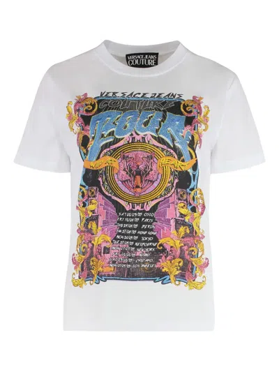 Versace Jeans Couture Graphic-print Crew-neck T-shirt In White