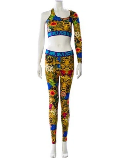 Pre-owned Versace Jeans Couture Graphic Print Cutout Accent Pant Set In Yellow