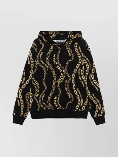 Versace Jeans Couture Graphic Print Hooded Sweatshirt In Metallic