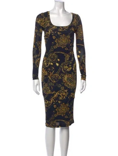 Pre-owned Versace Jeans Couture Graphic Print Knee-length Dress In Blue