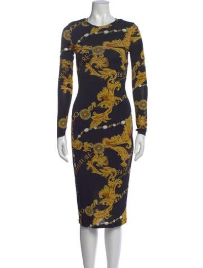 Pre-owned Versace Jeans Couture Graphic Print Knee-length Dress In Blue